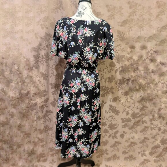 Young Edwardian Vintage Black Floral Midi Dress, Size 11, EUC! - Picture 4 of 7
